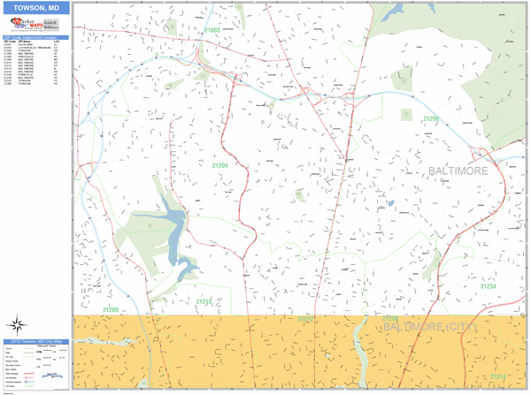 Towson Zip Code Map Towson Maryland Zip Code Wall Map (Basic Style) By Marketmaps - Mapsales