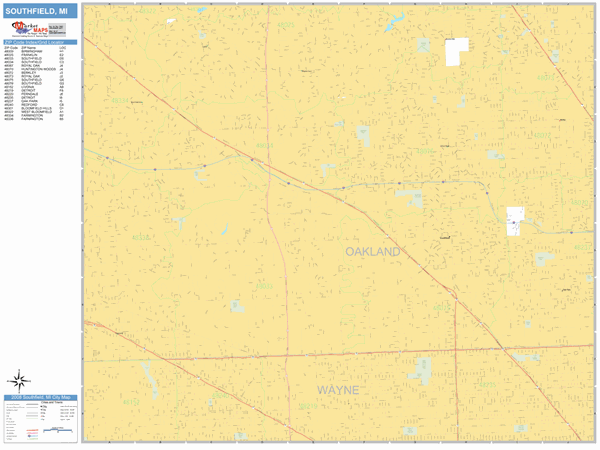 Southfield Mi Zip Code Map Southfield Michigan Zip Code Wall Map (Basic Style) By Marketmaps - Mapsales