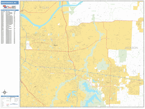 Independence Mo Zip Code Map Independence Missouri Zip Code Wall Map (Basic Style) by MarketMAPS