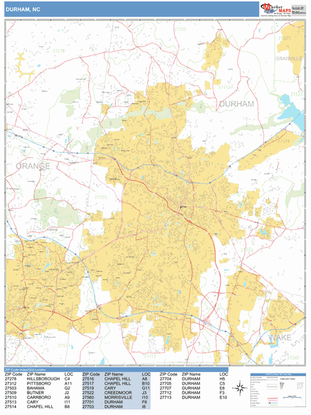 Durham County Zip Code Map