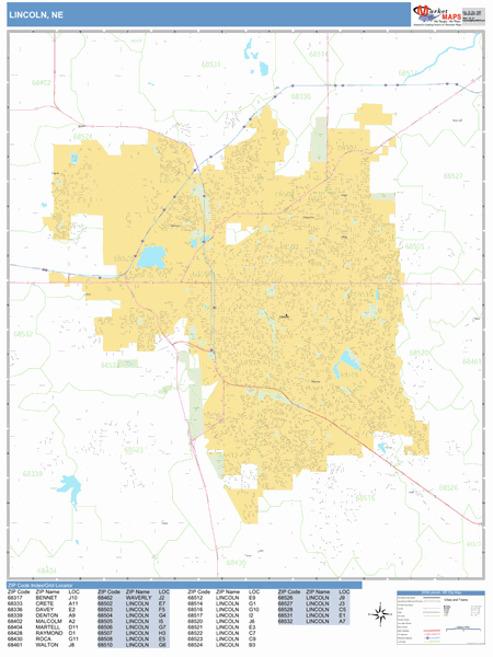 Zip Code Map Lincoln Ne Lincoln Nebraska Zip Code Wall Map (Basic Style) by MarketMAPS