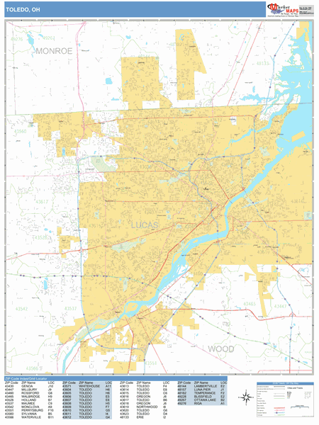 zip code toledo ohio map Toledo Ohio Zip Code Wall Map Basic Style By Marketmaps zip code toledo ohio map