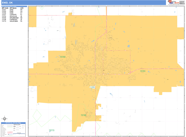 Enid Oklahoma Zip Code Wall Map Basic Style By Marketmaps
