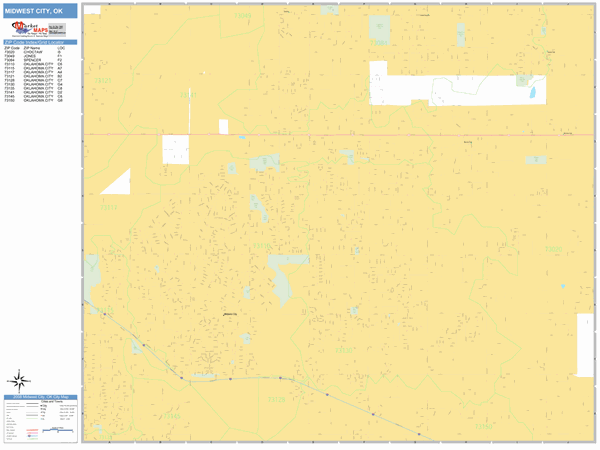 Midwest City Zip Code Map Midwest City Oklahoma Zip Code Wall Map (Basic Style) By Marketmaps -  Mapsales
