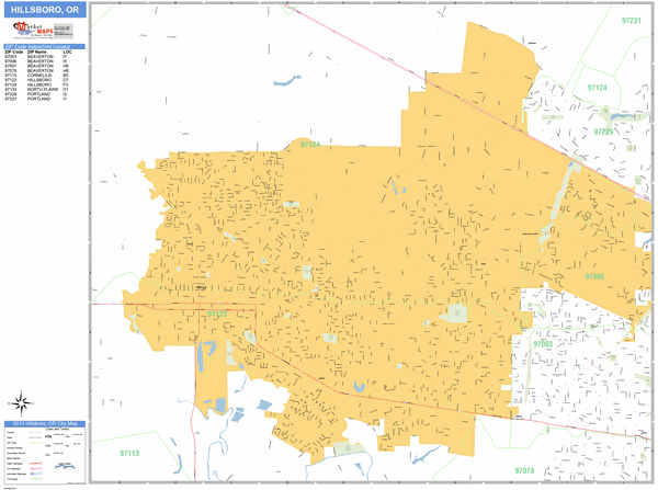 Hillsboro Oregon Zip Code Map Hillsboro Oregon Zip Code Wall Map (Basic Style) By Marketmaps - Mapsales