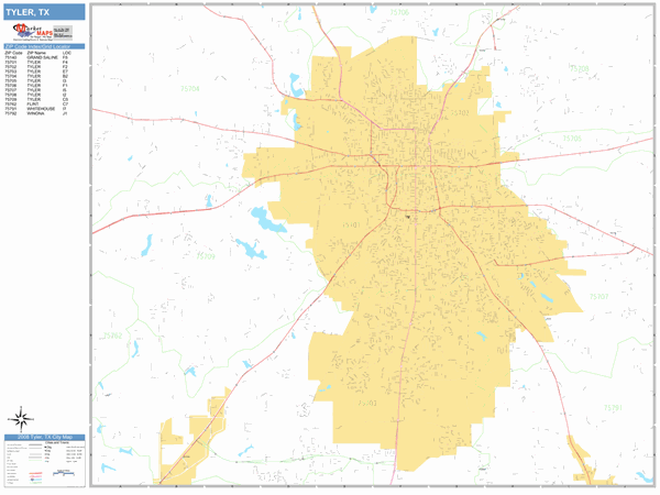 Tyler Tx Zip Code Map Tyler Texas Zip Code Wall Map (Basic Style) By Marketmaps - Mapsales