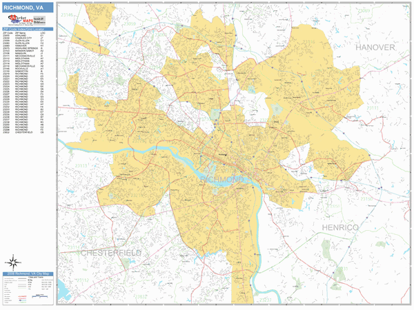 Zip Code Map Richmond Va Richmond Virginia Zip Code Wall Map (Basic Style) by MarketMAPS