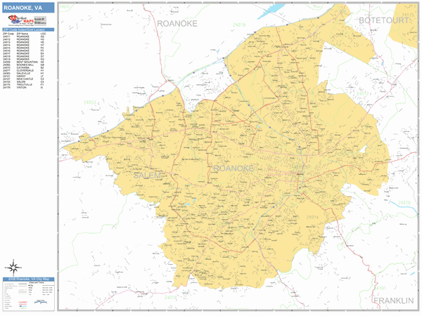 Roanoke Zip Code Map Roanoke Virginia Zip Code Wall Map (Basic Style) By Marketmaps - Mapsales