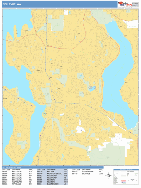 Bellevue Wa Zip Code Map Bellevue Washington Zip Code Wall Map (Basic Style) By Marketmaps - Mapsales