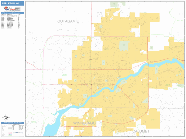 Appleton Zip Code Map Appleton Wisconsin Zip Code Wall Map (Basic Style) By Marketmaps - Mapsales