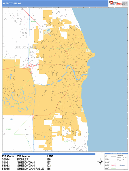 Sheboygan Zip Code Map Sheboygan Wisconsin Zip Code Wall Map (Basic Style) By Marketmaps - Mapsales