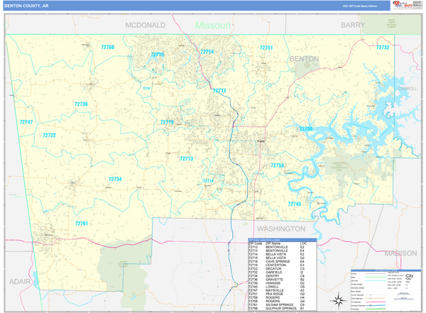 Benton County Ar Zip Code Wall Map Basic Style By Marketmaps