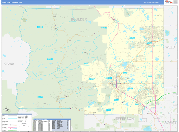 Boulder Colorado Zip Code Map Boulder County, Co Zip Code Wall Map Basic Style By Marketmaps - Mapsales