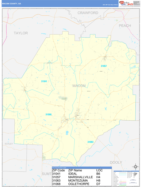 Macon Ga Zip Code Map Macon County, Ga Zip Code Wall Map Basic Style By Marketmaps - Mapsales