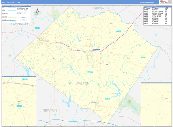 Walton County Ga Map Walton County, Ga Zip Code Wall Map Basic Style By Marketmaps - Mapsales