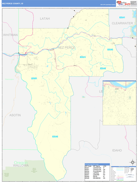 Nez Perce County, ID Wall Map Basic Style by MarketMAPS