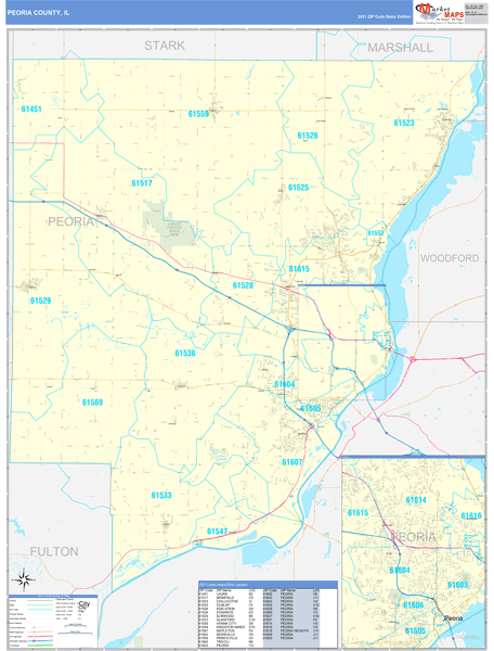 Peoria County Il Wall Map Basic Style By Marketmaps