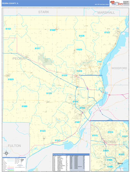 Peoria County, IL Wall Map Basic Style by MarketMAPS
