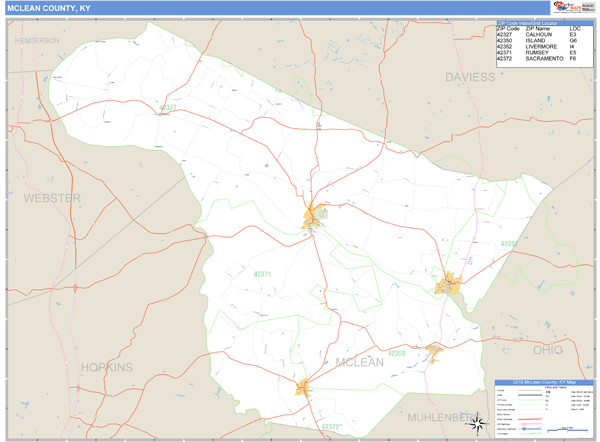 McLean County, KY Zip Code Wall Map Basic Style by MarketMAPS