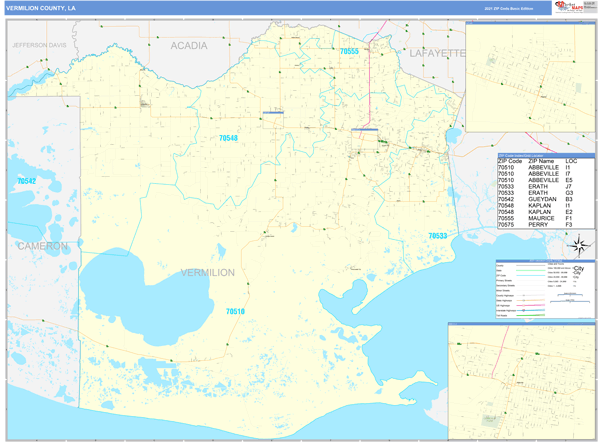 Vermilion County, LA Zip Code Wall Map Basic Style by MarketMAPS