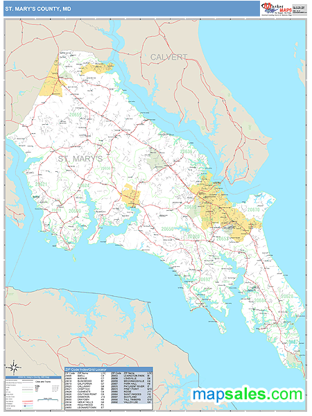 St. Mary's County, MD Zip Code Wall Map Basic Style by MarketMAPS