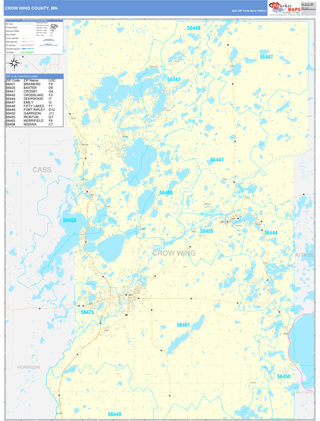 Crow Wing County, MN Zip Code Wall Map Basic Style by MarketMAPS