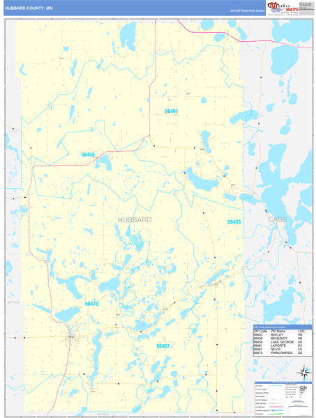 Hubbard County, MN Zip Code Wall Map Basic Style by MarketMAPS