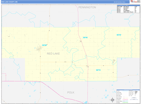 Red Lake County MN Wall Map Basic Style By MarketMAPS