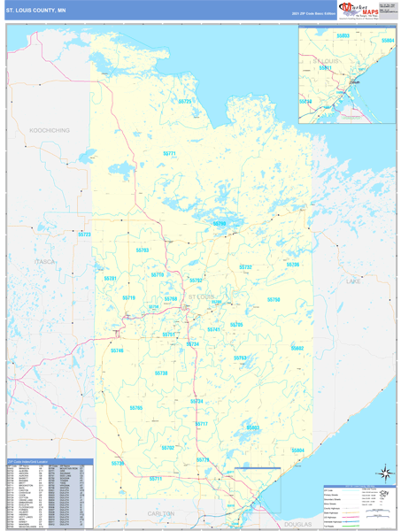 St. Louis County, MN Zip Code Wall Map Basic Style by MarketMAPS