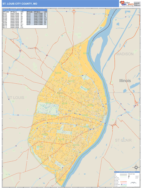 St Louis City Zip Code Map St. Louis City County, MO Zip Code Wall Map Basic Style by MarketMAPS