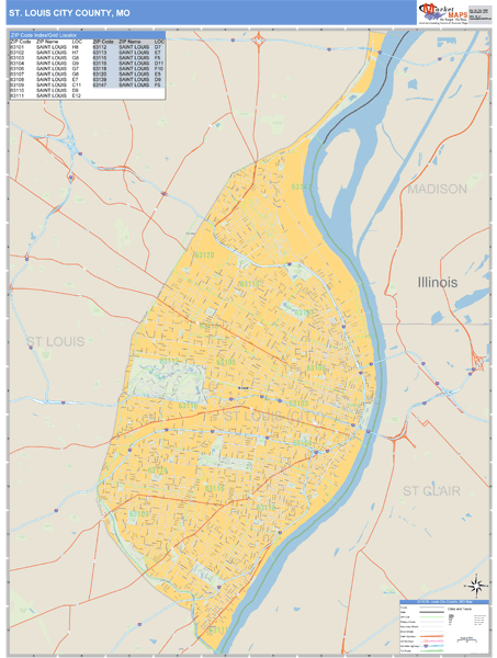 Zip Code Map St Louis | Color 2018