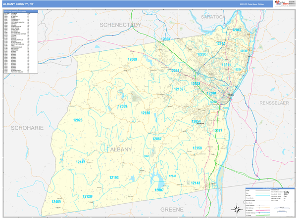 Albany New York Zip Code Map Albany County, Ny Zip Code Wall Map Basic Style By Marketmaps - Mapsales