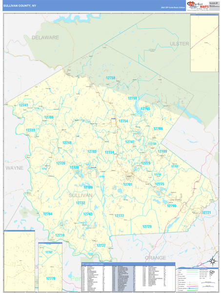 Sullivan County, NY Zip Code Wall Map Basic Style by MarketMAPS