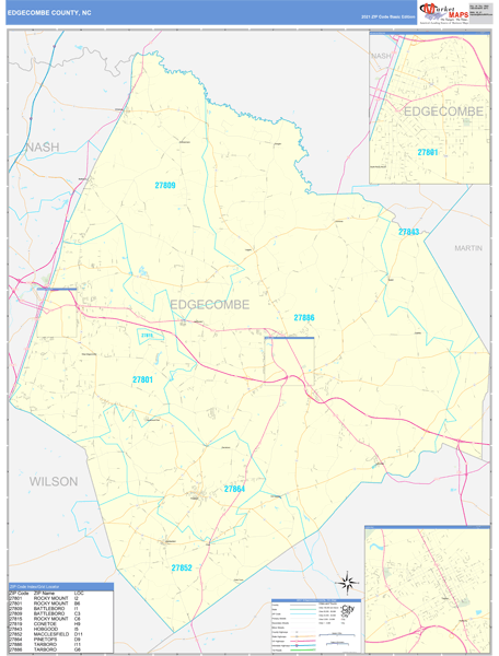 Edgecombe County, NC Wall Map Basic Style by MarketMAPS