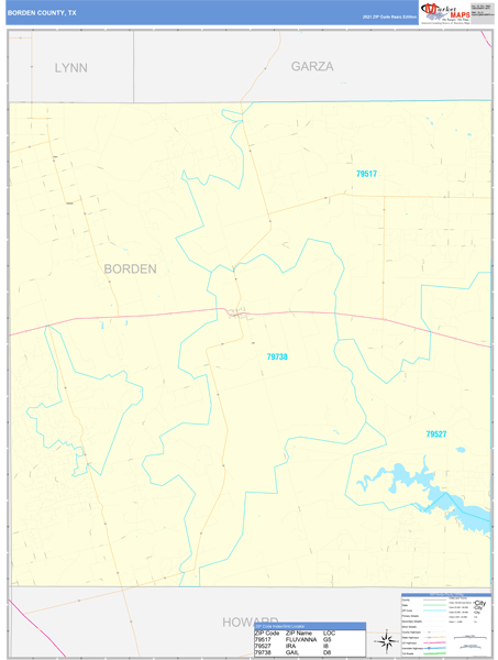 Borden County, TX Zip Code Wall Map Basic Style by MarketMAPS