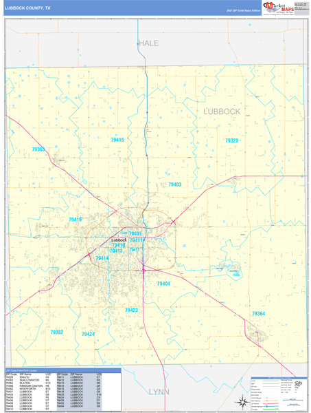 Lubbock Tx Zip Code Map Lubbock County, Tx Zip Code Wall Map Basic Style By Marketmaps - Mapsales