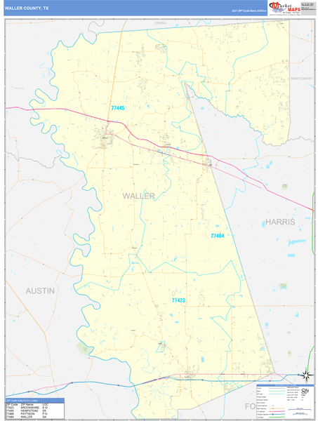 waller county texas map Waller County Tx Carrier Route Wall Map Basic Style By Marketmaps waller county texas map