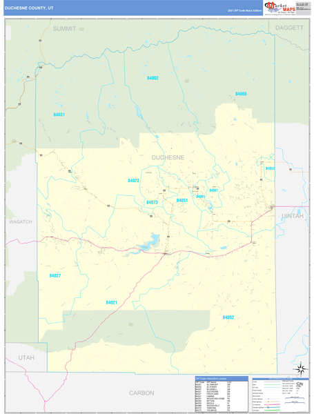 Duchesne County, UT Zip Code Wall Map Basic Style by MarketMAPS