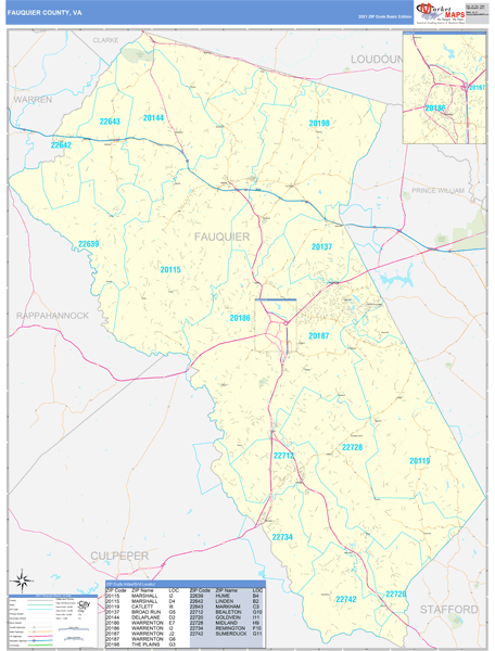 Fauquier County Gis Map Fauquier County, Va Zip Code Wall Map Basic Style By Marketmaps - Mapsales