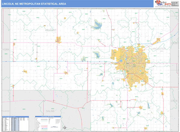 Lincoln Ne Metro Area Zip Code Wall Map Basic Style By