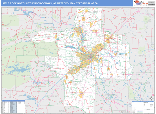 Little Rock-North Little Rock-Conway, AR Metro Area Wall Map Basic ...
