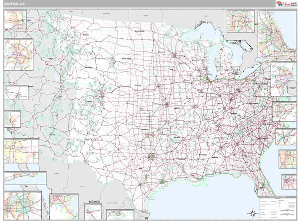 US Central Regional Zip Code Wall Map