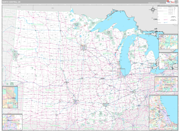 US North Central Regional Zip Code Wall Map