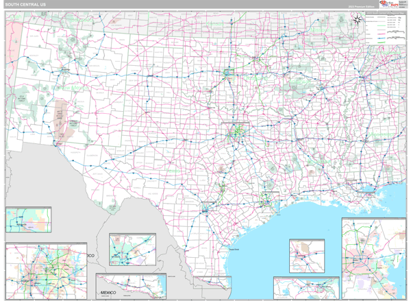 US South Central Regional Zip Code Wall Map