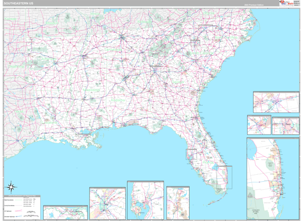 US Southeast Regional Wall Map