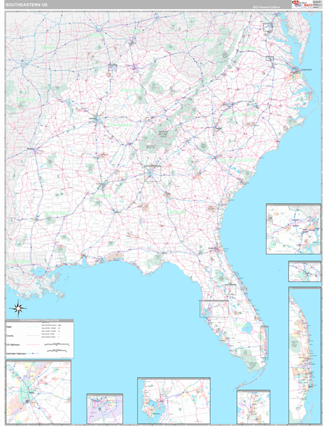 US Southeast 2 Regional Wall Map