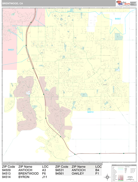 Brentwood California Wall Map (Premium Style) by MarketMAPS