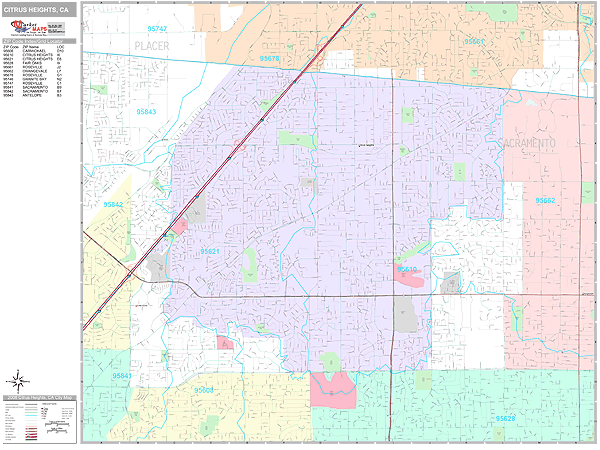 Citrus Heights California Wall Map (Premium Style) by MarketMAPS