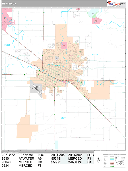 Merced California Zip Code Wall Map (Premium Style) by MarketMAPS