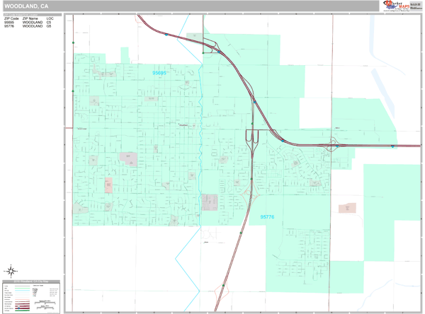 Woodland California Zip Code Wall Map (Premium Style) by MarketMAPS